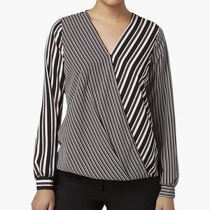 Alfani Striped Red Black White Long Sleeve Blouse  Size Medium